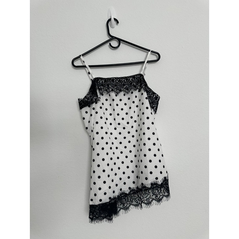 Evie Lace Strap Top White Dot Lace Trim Sleeveless Cami Tank Women XL